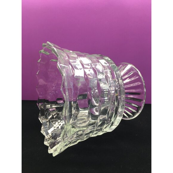 Vintage Fostoria American Pedestal Compote Bowl Dish Clear Glass Cube Pattern - Picture 13 of 16